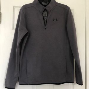 Under Armour Fleece zip up- 8” at neck. Pockets-